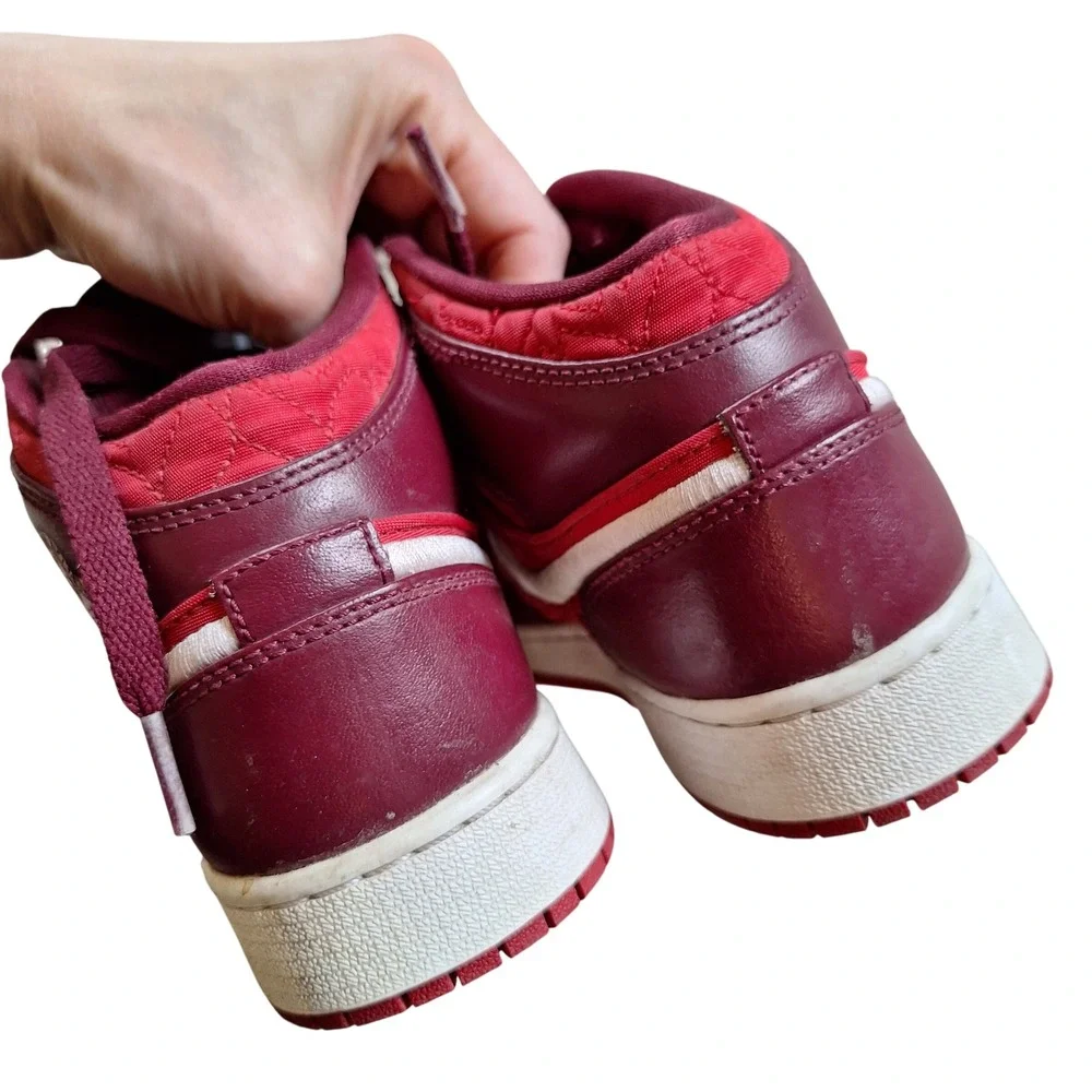 Nike Air Jordan 1 Mid SE Red Quilt High Top Youth Kids‎ Shoes Sneakers  3.5Y